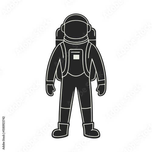 Black astronaut silhouette with white outline space suit