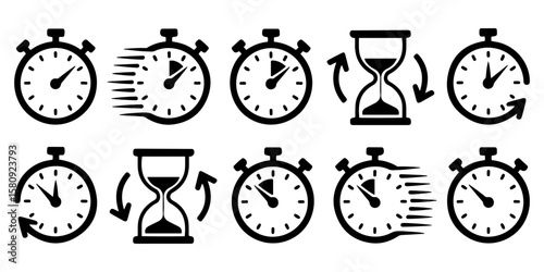 Time, date icon set vector black ,on white background.