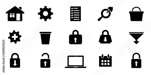 Silhouette Social Media Essential Icons Set, download button, like dislike comment monetisation cloud button