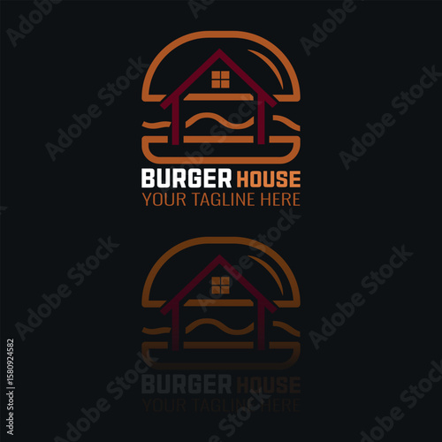 burger house logo, Burger Logo, Fast food logo, minimalist, modern, emblem, label, Burger vintage Burger design, business burger design, Cool vector illustration, Simple Linear cheese burger, 

