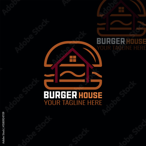 burger house logo, Burger Logo, Fast food logo, minimalist, modern, emblem, label, Burger vintage Burger design, business burger design, Cool vector illustration, Simple Linear cheese burger, 

