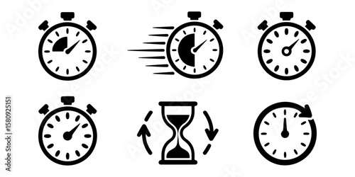 Time, date icon set vector black ,on white background.
