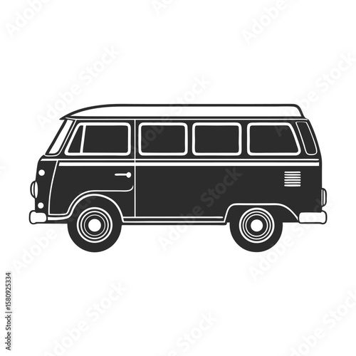 Black silhouette of a retro van vintage vehicle automobile