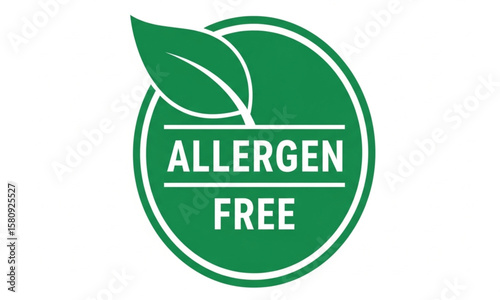 Allergen Free Green Circle Label with Leaf | Healthy Food Product Packaging Seal for Diet and Nutrition