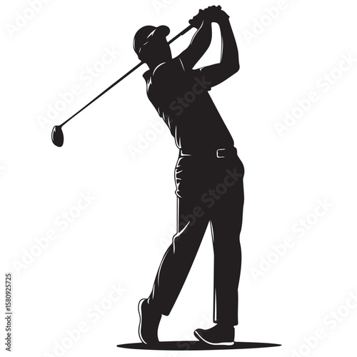 Golf player silhouette, vector illustration, black and white, sports design