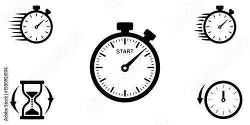 Time, date icon set vector black ,on white background.