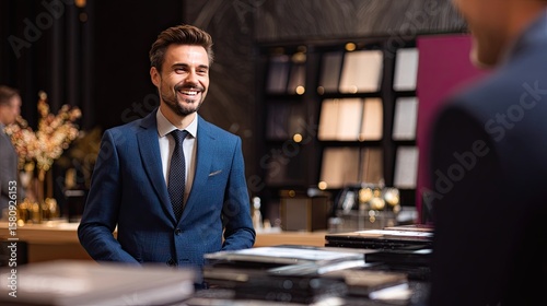 Professional male sales consultant presents luxury premium products