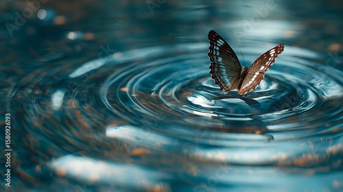 Butterfly on Water with Ripples