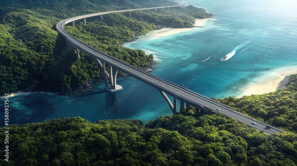 Fototapeta premium Scenic highway bridge over a turquoise bay.