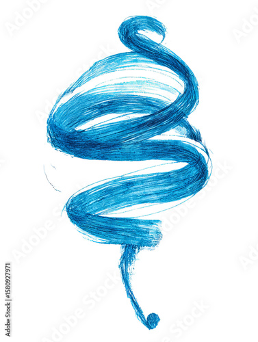 Abstract blue swirl brush stroke with textured detail on transparent  background