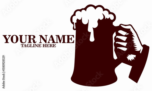 Hand holding beer mug logo icon for international beer day celebration. International beer day illustration vector design with hand holding mug of beer