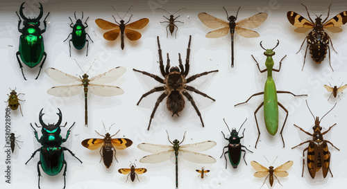 Entomology collection display showing preserved insects and arachnids in showcase