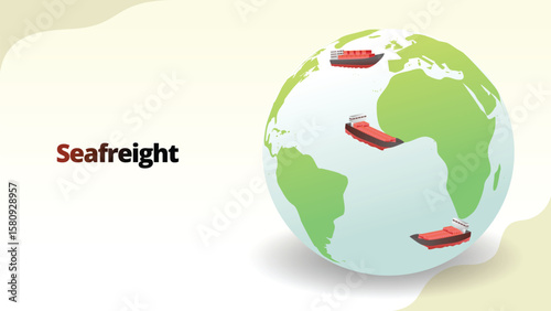 sea freight concept. globe with cargo shipping route. supply chain managemnt isometric 3d style vector illustration