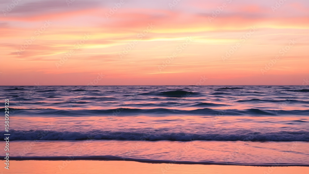 Obraz premium Ocean Calm – Gentle waves and a pink sunset