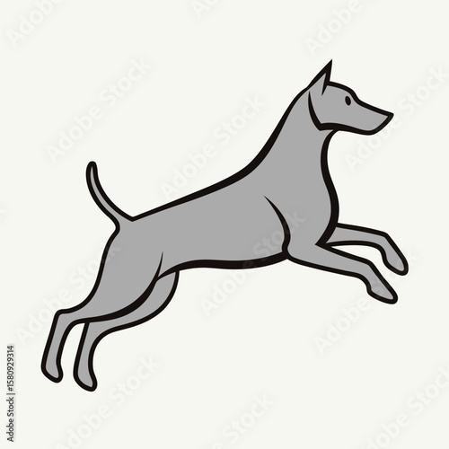 Gray dog jumping simple bold black outline vector