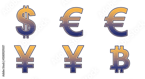 Currency symbol icons representing global financial exchange market concept art