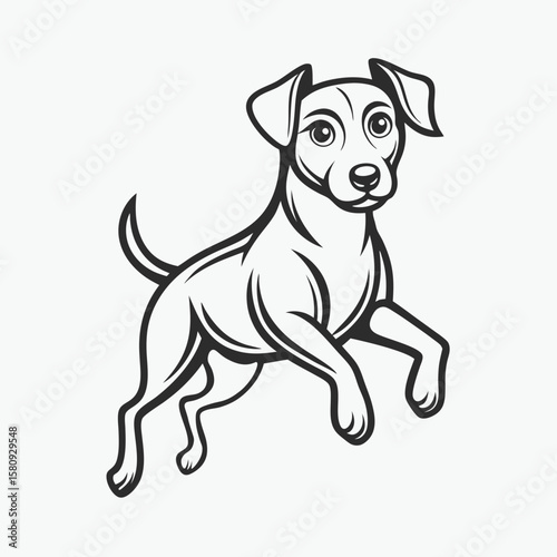 Energetic dog leaping with bold black outlines canine