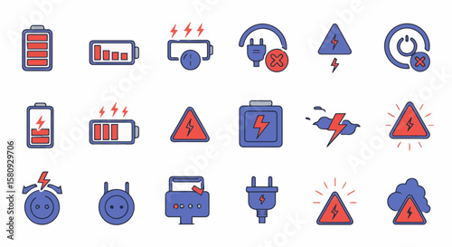 Electrical hazards and energy icons highlighting charging, danger and power issues