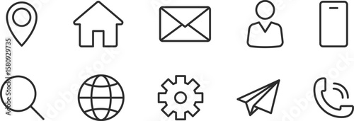 Business Card Contact Information Icon Collection. Contact information icons set name, location, phone, home, map pin, email and web address. PNG or vector