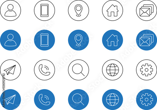 Business Card Contact Information Icon Collection. Contact information icons set name, location, phone, home, map pin, email and web address. PNG or vector