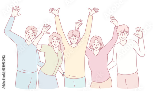 A cheerful and exuberant group of friends joyfully celebrating and having immense fun together in harmony