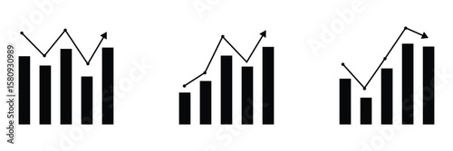 Business graphs and charts icons. Statistics and analytics vector icon. Statistic and data, charts diagrams, money, down or up arrow. Vector illustration in eps 10 . 