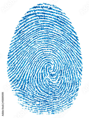Abstract blue fingerprint with red accents on a transparent background