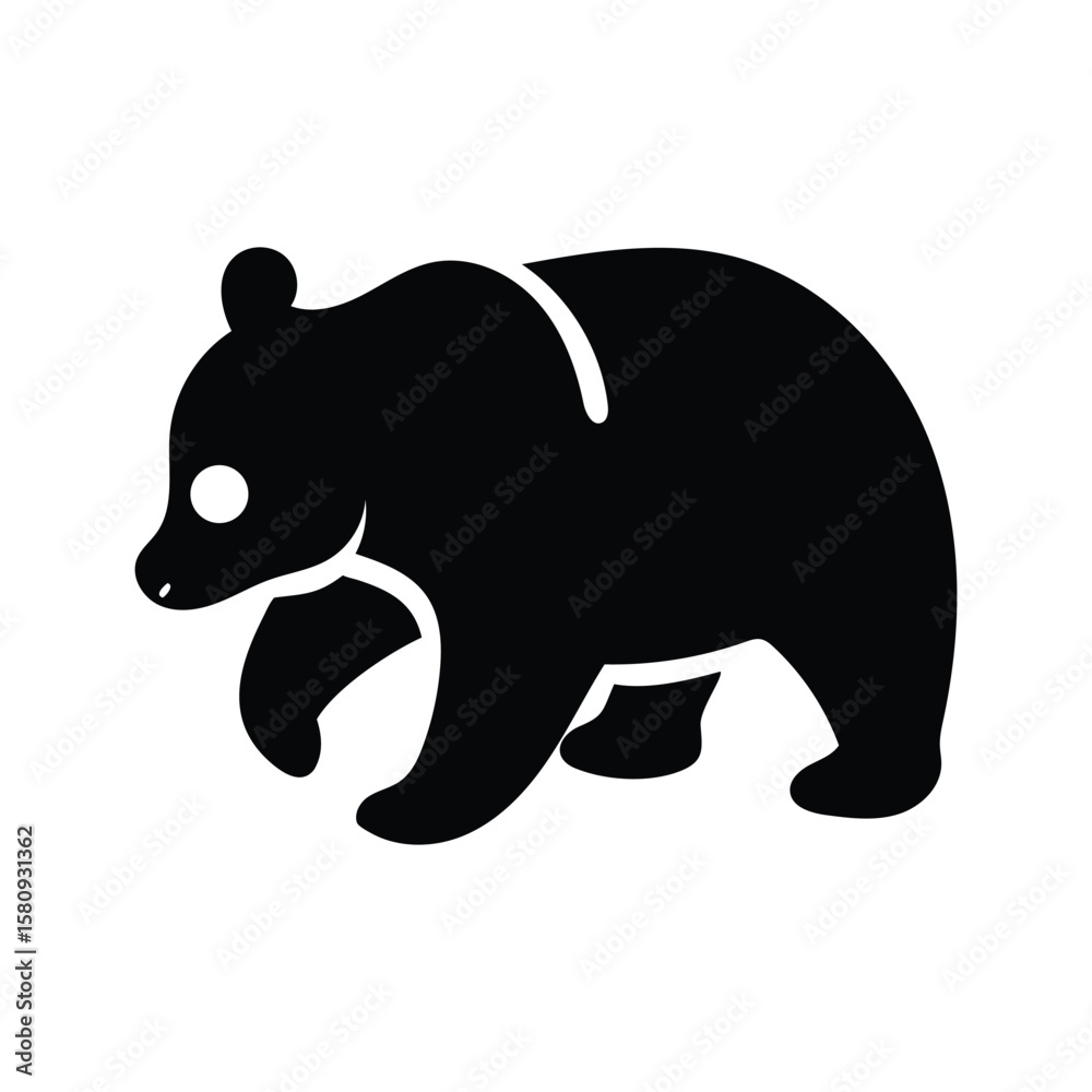 Obraz premium Isolated black bear is moving left, showing simple and modern aesthetic on white background