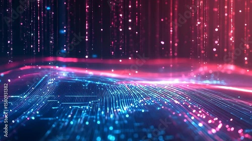 Abstract representation of digital data flow with vibrant colors and glowing lines in a futuristic setting