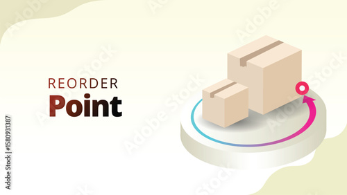 reorder point concept. product packaging above clock and arrow. supply chain managemnt isometric 3d style vector illustration