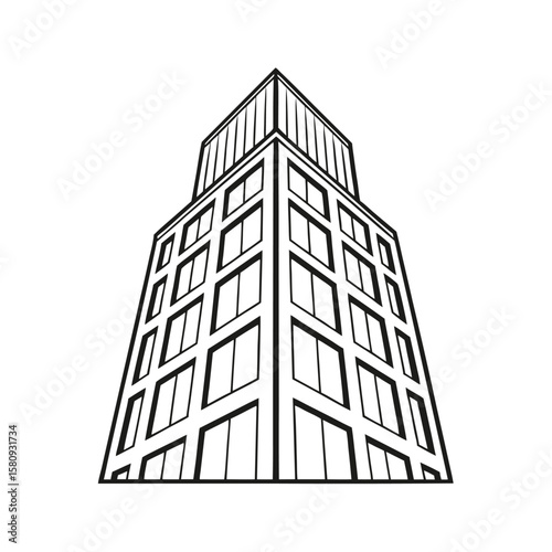Minimalist skyscraper outline black and white building