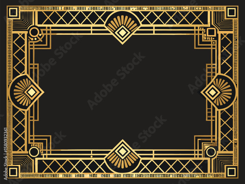 An ornate antique golden frame with a vintage wood border provides an elegant, empty design for a retro art painting or photo illustration