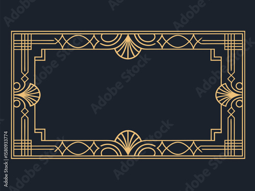 Vintage gold floral pattern frame with ornate black vector decoration for antique paper art