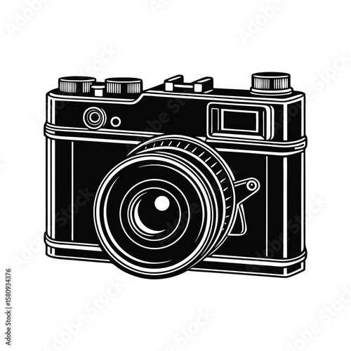Vintage camera lens detail illustration focusing aperture