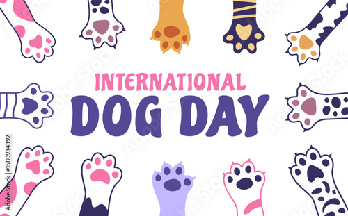 International Dog Day background, banner or poster design template with animal paw icon. observed every year in August. Holiday concept. Use to any Template, card, poster, placard, template.
