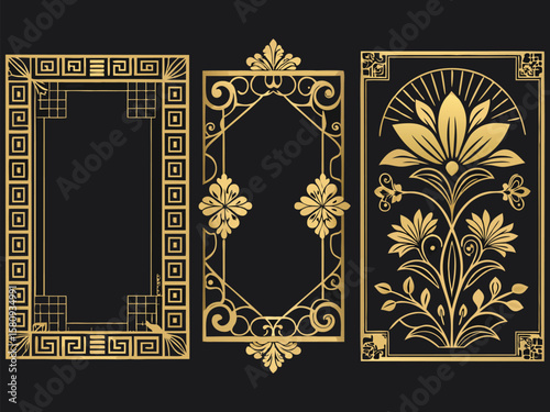 Golden ornate vintage floral frame with an antique border design perfect for luxurious picture or card illustration