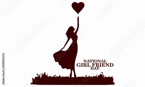 National girlfriend day celebration illustration vector design and woman with heart balloon