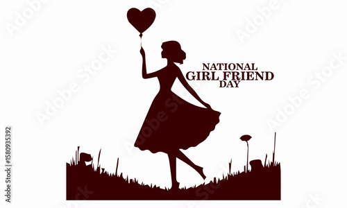 National girlfriend day celebration illustration vector design and woman with heart balloon