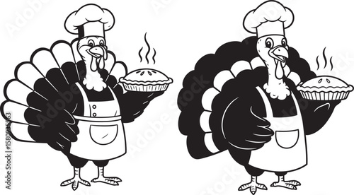 Chef turkey holding a hot pie silhouette