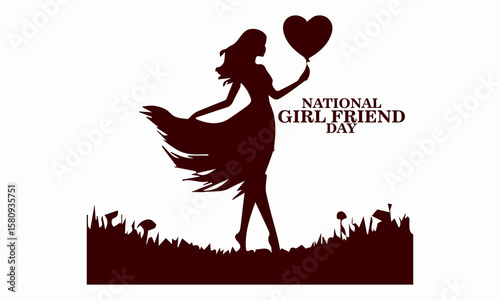 National girlfriend day celebration illustration vector design and woman with heart balloon