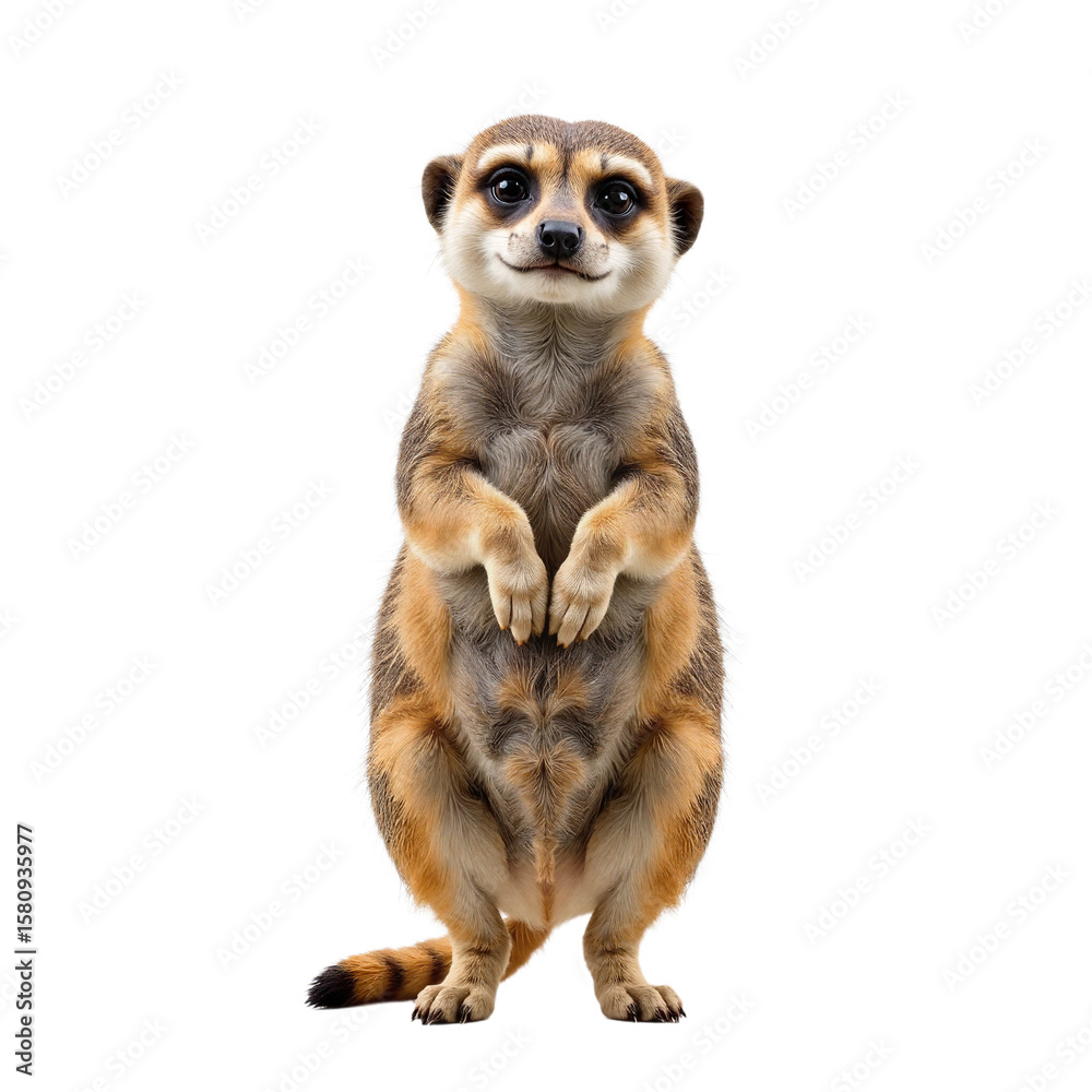 Fototapeta premium Cute Meerkat Standing Upright Isolated on White