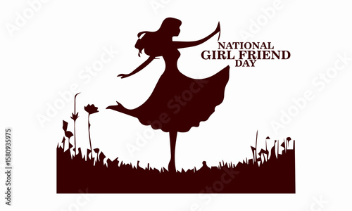 National girlfriend day celebration illustration vector design and woman with heart balloon