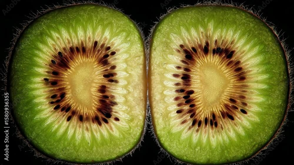 Detailed slice of kiwi fruit