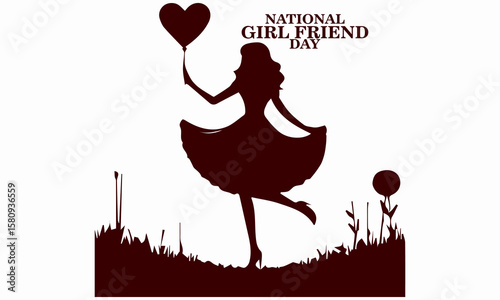 National girlfriend day celebration illustration vector design and woman with heart balloon