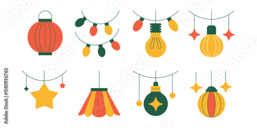 Festive Hanging Decorations Lights, Stars, and Lanterns for Holiday Cheer