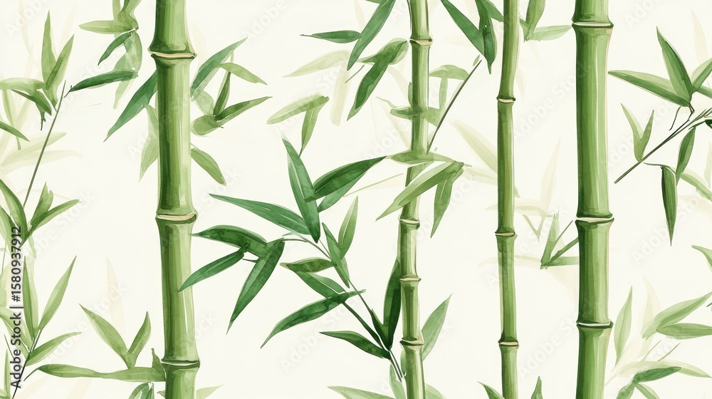 Naklejka premium Seamless pattern of stylized bamboo stalks and leaves