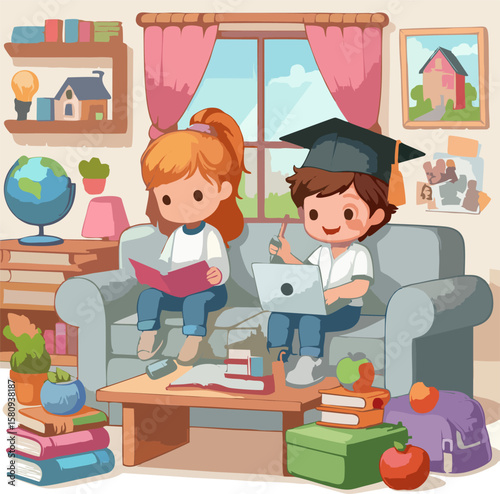 Kid Learning Online – Digital Classroom Vector