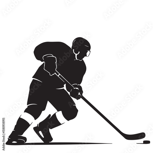 Black and White Hockey Player Silhouette Vector Illustration