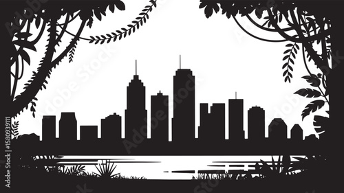 Generic Modern City Skyline Silhouette, Urban Architecture Landscape

