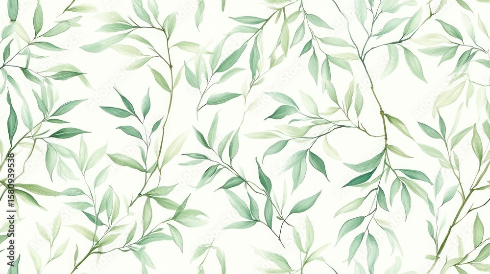 Fototapeta premium Delicate, light green leaves and stems on a white background